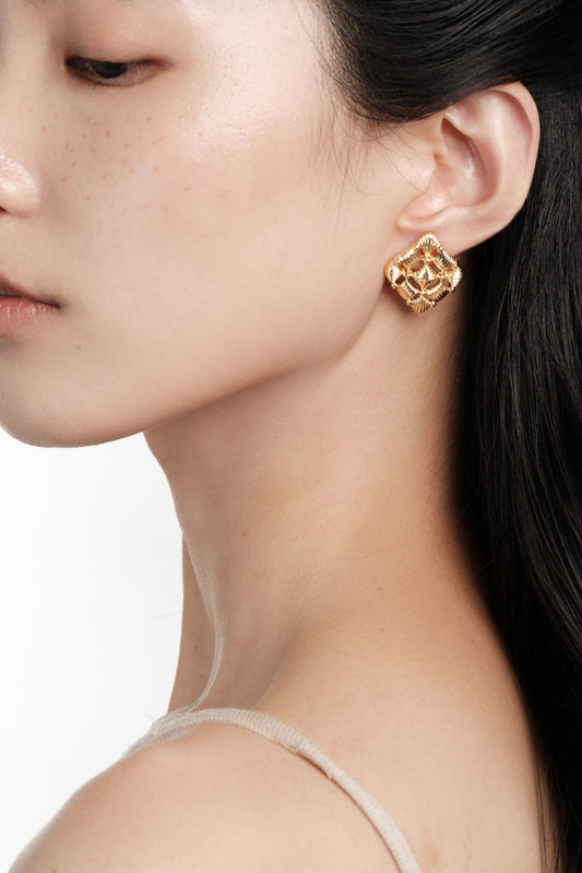 Openworked Gold-Plated Rhombus Earrings