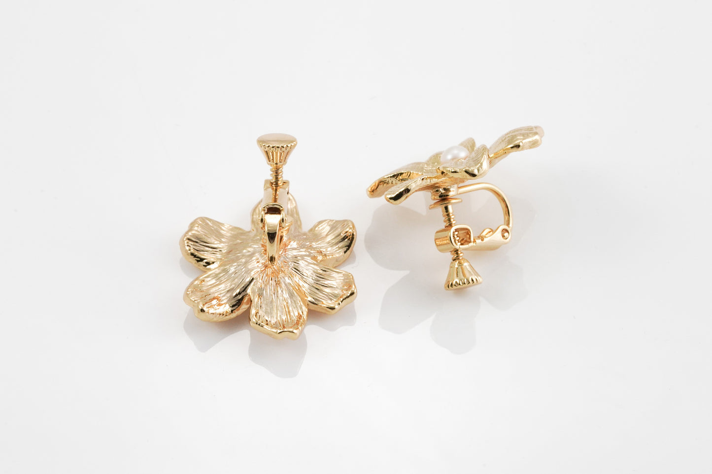 Pearl and Flower Gold-Plated Earrings